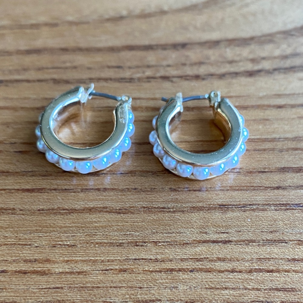 LOFT Gold Hoop Earrings with Pearl Accents